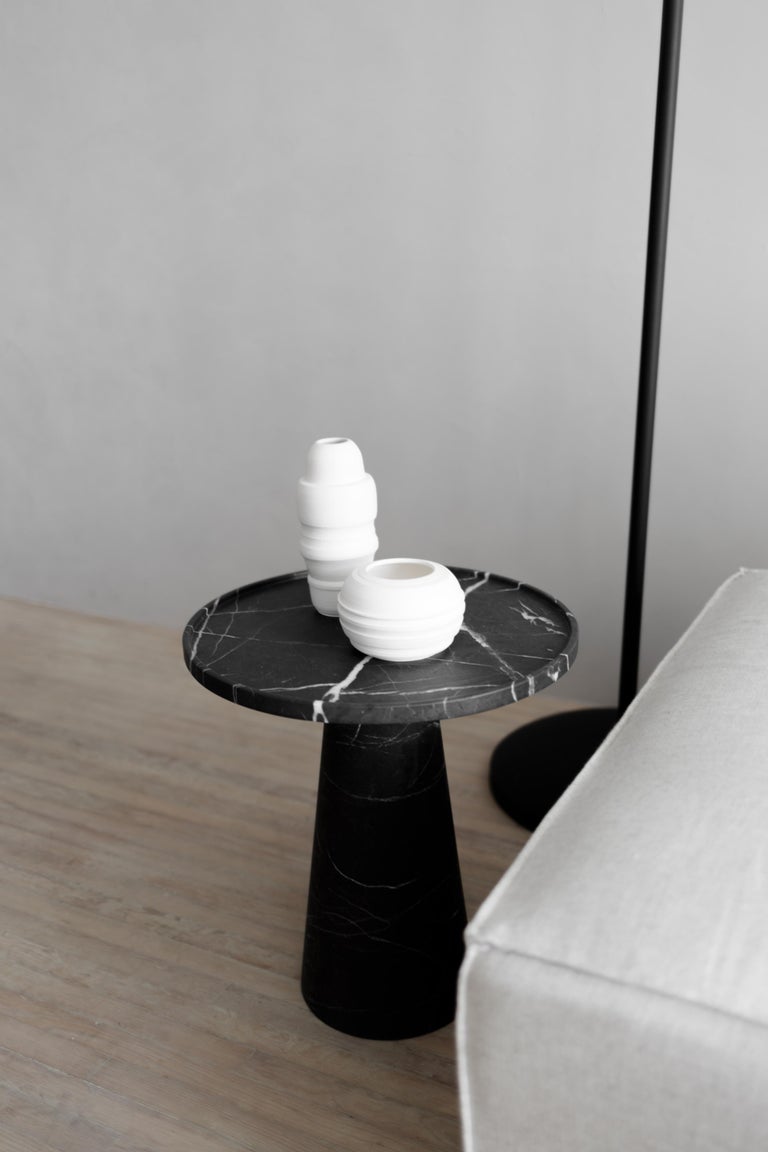 Pedestal Black Marble Side Table